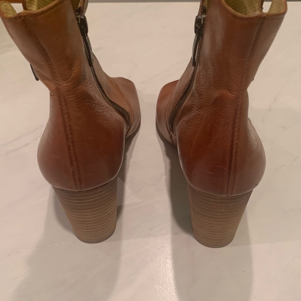 Paul Green Bellini Brown Leather Peep Toe Boot Block Heel Zipper - Picture 5 of 8